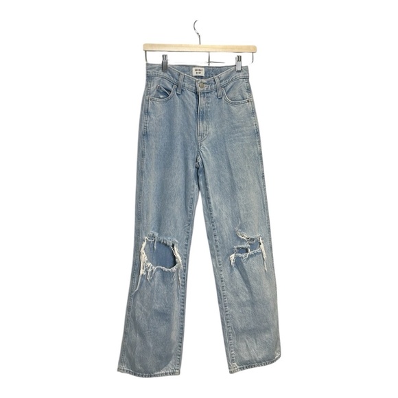 Aritzia Sunday Best High Rise Distressed Light Wash Straight Leg Jeans Size 0 - Picture 1 of 14